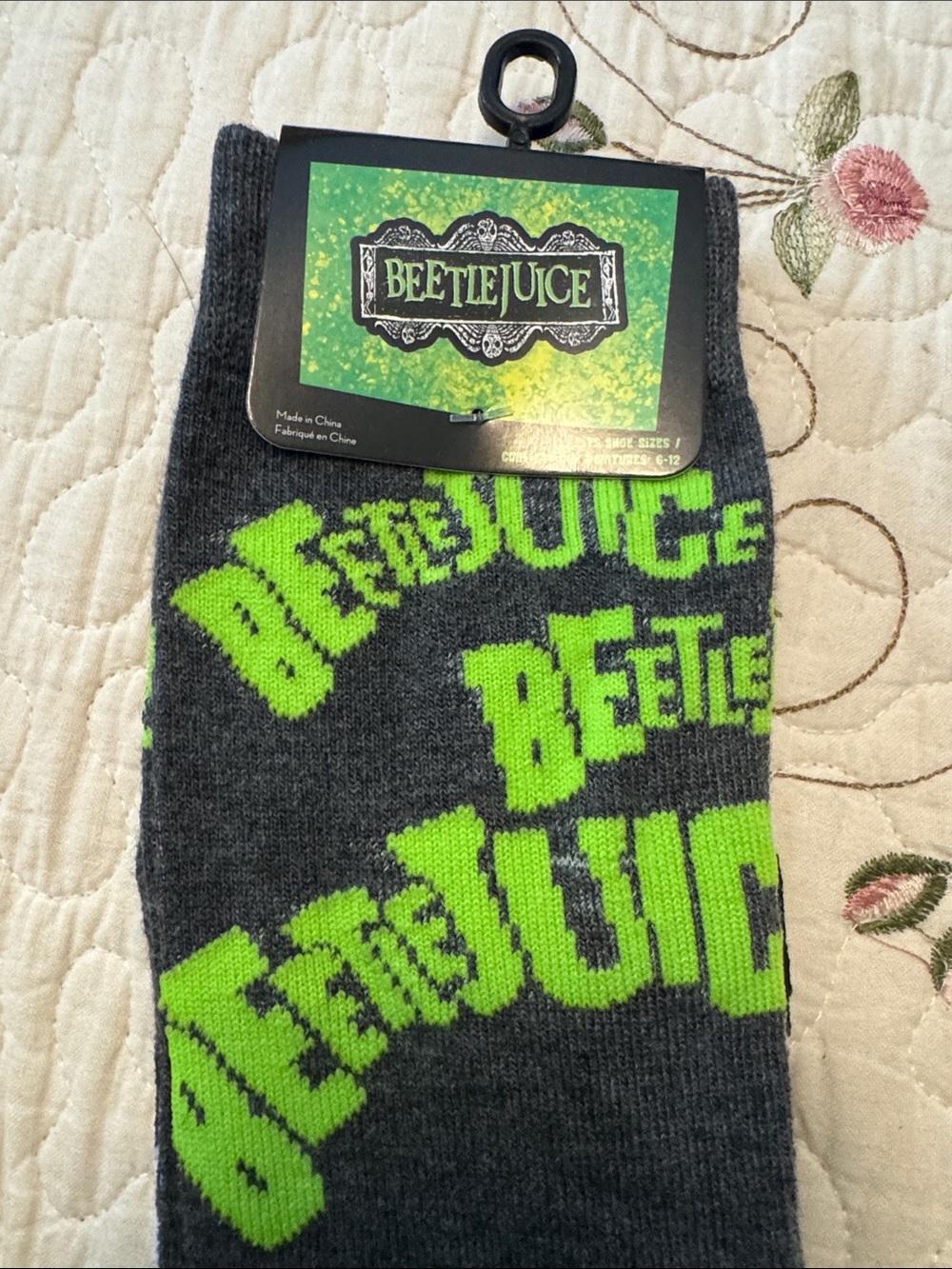 Beetlejuice Women's Gray & Neon Green Crew Socks